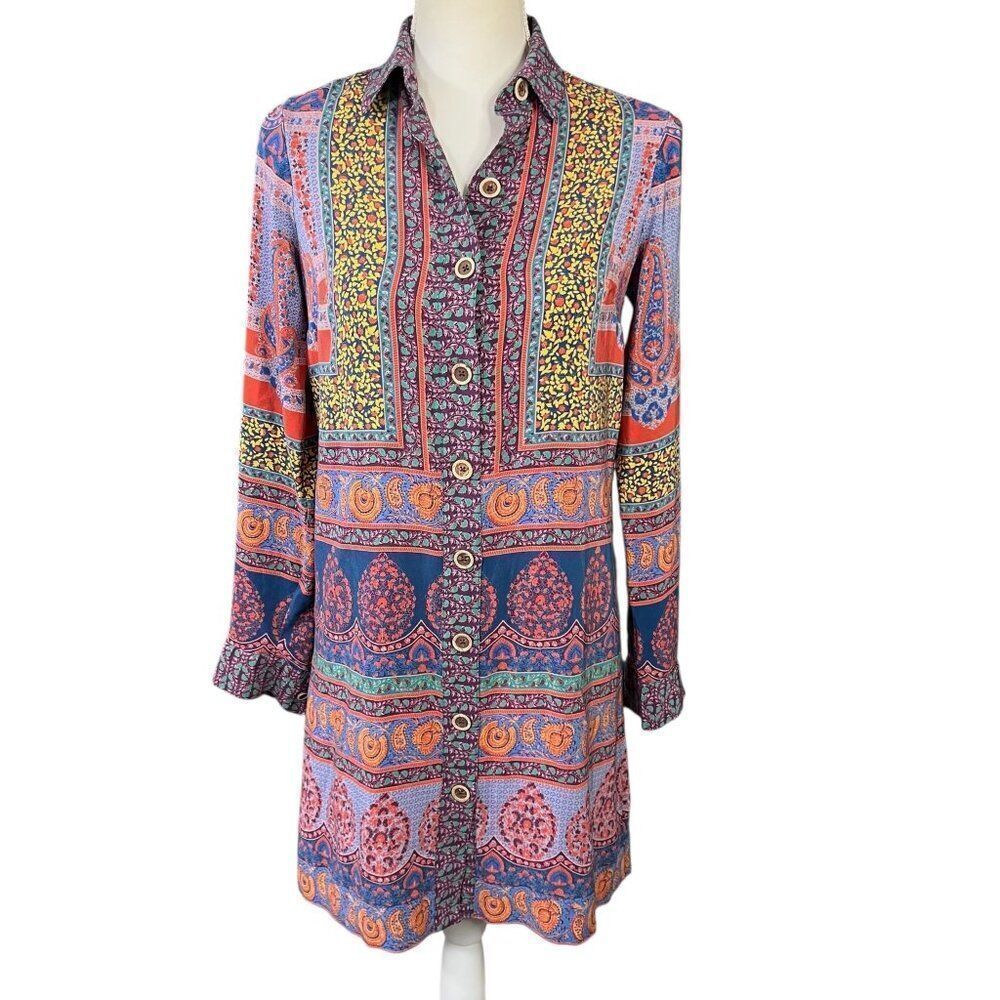 Maeve Anthropologie Casablanca 100% Silk Dress Button Down Shirt Dress Size 2